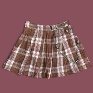 Forever 21 pink and Brown Plaid Mini Skirt with Chain